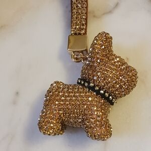NWOT Gold Rhinestone Dog Bag Charm, Large Sparkly Key Chain